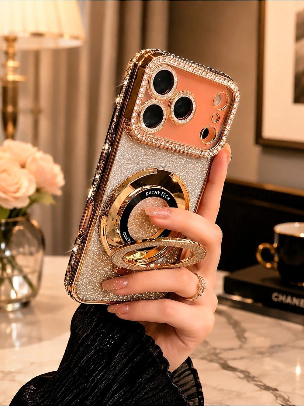 Glitter Ring iPhone 17 Pro Max Case in Gold & Pink new